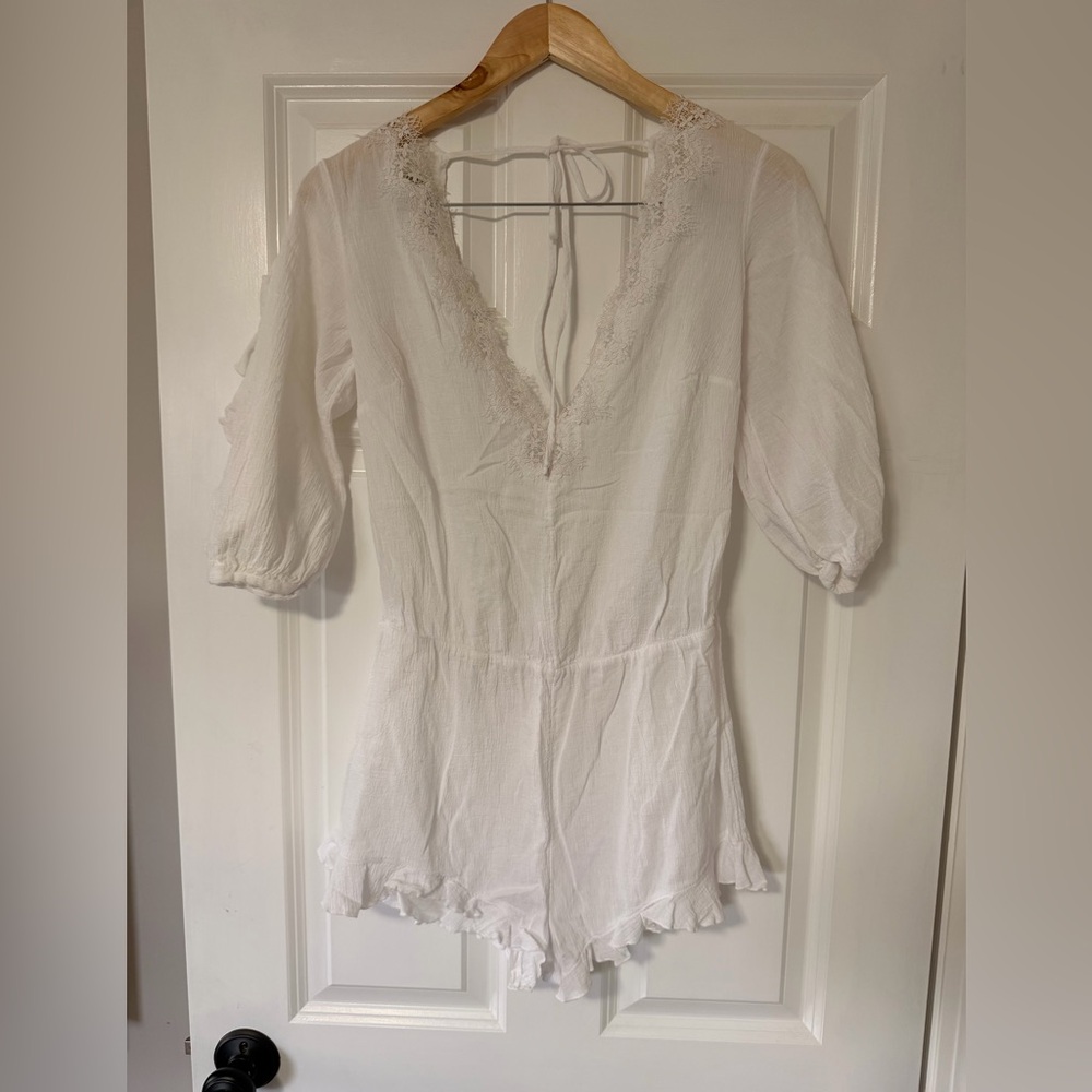 Victoria's Secret White Lace-Trim Romper